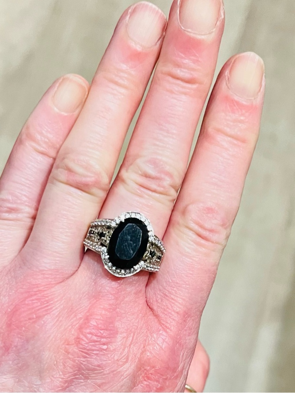 Vintage Sterling Silver Black Onyx Cocktail Ring DP 925 Size 7.25 - Picture 7 of 15